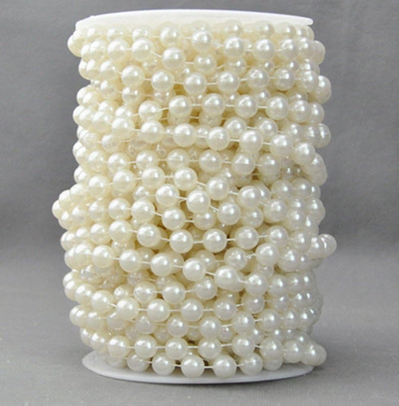 Ltvystore 10 mm Roll Large Beige Pearls String Faux Crystal Beads for Party Garland Wedding Centerpieces Bridal Bouquet Crafts Decoration-10M Length - Image 1